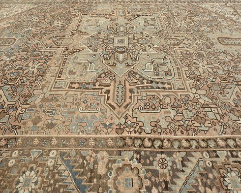 Alfombra de lana anudada a mano estilo persa vintage Heriz marrón de 10 x 13