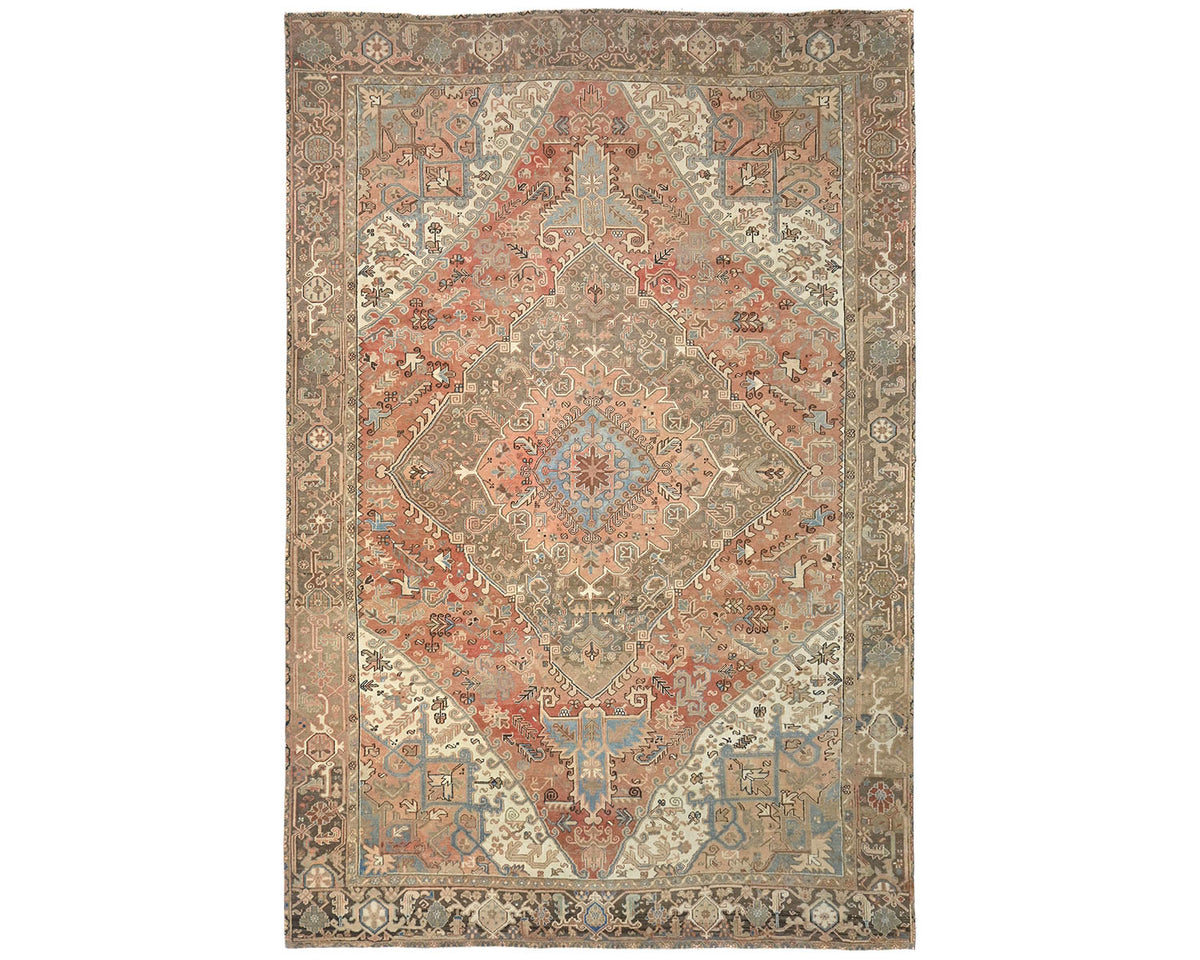 10x13 Vintage Heriz Terracotta Persian Style Hand Knotted Wool Area Rug