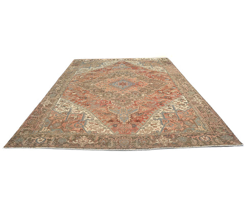 10x13 Vintage Heriz Terracotta Persian Style Hand Knotted Wool Area Rug