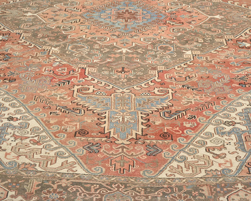 10x13 Vintage Heriz Terracotta Persian Style Hand Knotted Wool Area Rug