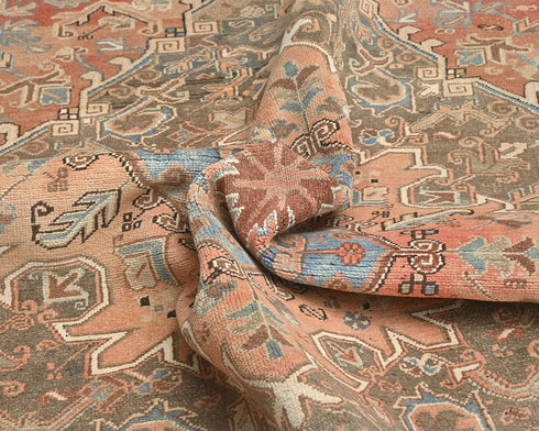 10x13 Vintage Heriz Terracotta Persian Style Hand Knotted Wool Area Rug