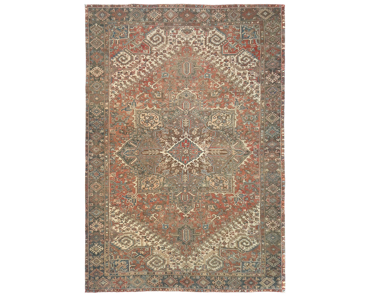 10x13 Vintage Heriz Terracotta Persin Style Hand Knotted Wool Area Rug