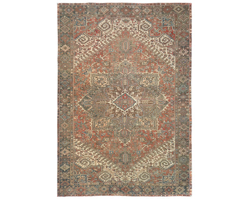 10x13 Vintage Heriz Terracotta Persin Style Hand Knotted Wool Area Rug