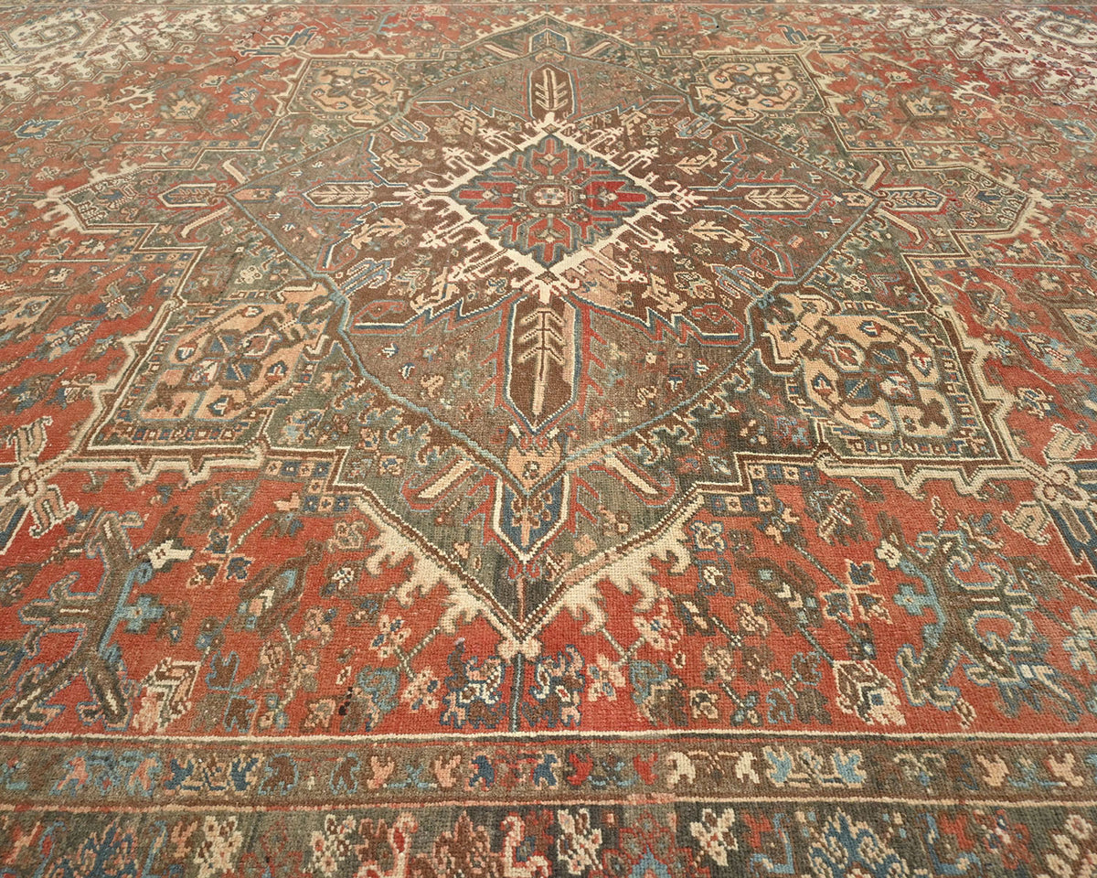 10x13 Vintage Heriz Terracotta Persin Style Hand Knotted Wool Area Rug