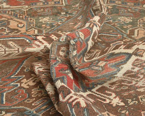 10x13 Vintage Heriz Terracotta Persin Style Hand Knotted Wool Area Rug