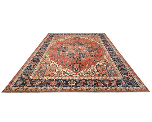 9x12 Rust Blue Aryana Afghan Hand Knotted Veg Dye Wool Area Rug