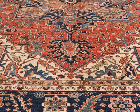 9x12 Rust Blue Aryana Afghan Hand Knotted Veg Dye Wool Area Rug