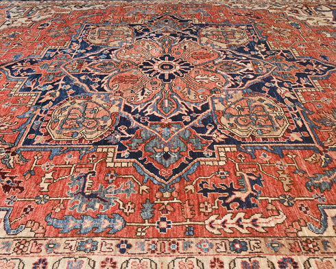 9x12 Rust Blue Aryana Afghan Hand Knotted Veg Dye Wool Area Rug