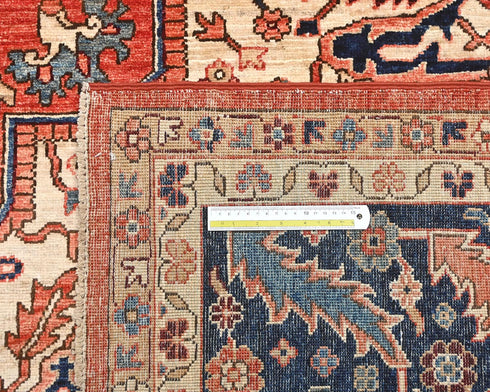 9x12 Rust Blue Aryana Afghan Hand Knotted Veg Dye Wool Area Rug