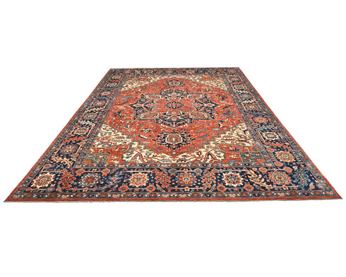 9x12 Rust Blue Aryana Afghan Hand Knotted Veg Dye Wool Area Rug