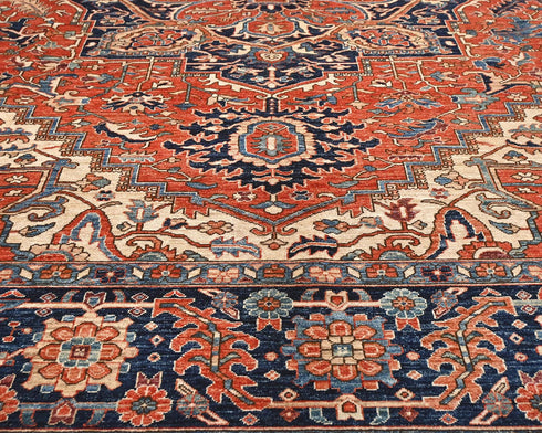 9x12 Rust Blue Aryana Afghan Hand Knotted Veg Dye Wool Area Rug