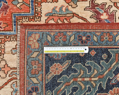 9x12 Rust Blue Aryana Afghan Hand Knotted Veg Dye Wool Area Rug