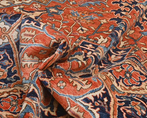 9x12 Rust Blue Aryana Afghan Hand Knotted Veg Dye Wool Area Rug