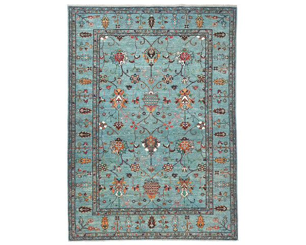 6x8 Blue Khurgeen Afghan Hand Knotted Wool Area Rug