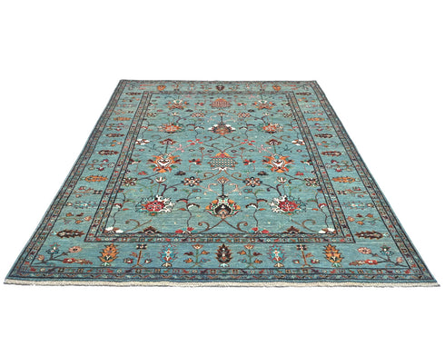 6x8 Blue Khurgeen Afghan Hand Knotted Wool Area Rug