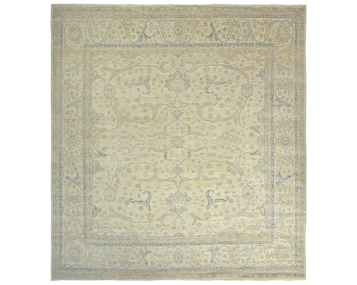 Alfombra cuadrada de lana anudada a mano afgana beige Zeigler de 14 x 14 pulgadas