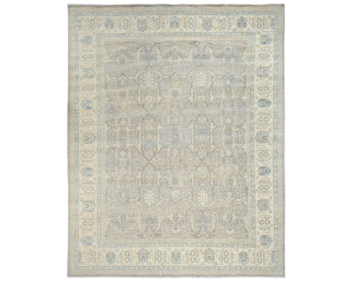 Alfombra afgana de lana anudada a mano, color gris Zeigler, 12 x 15