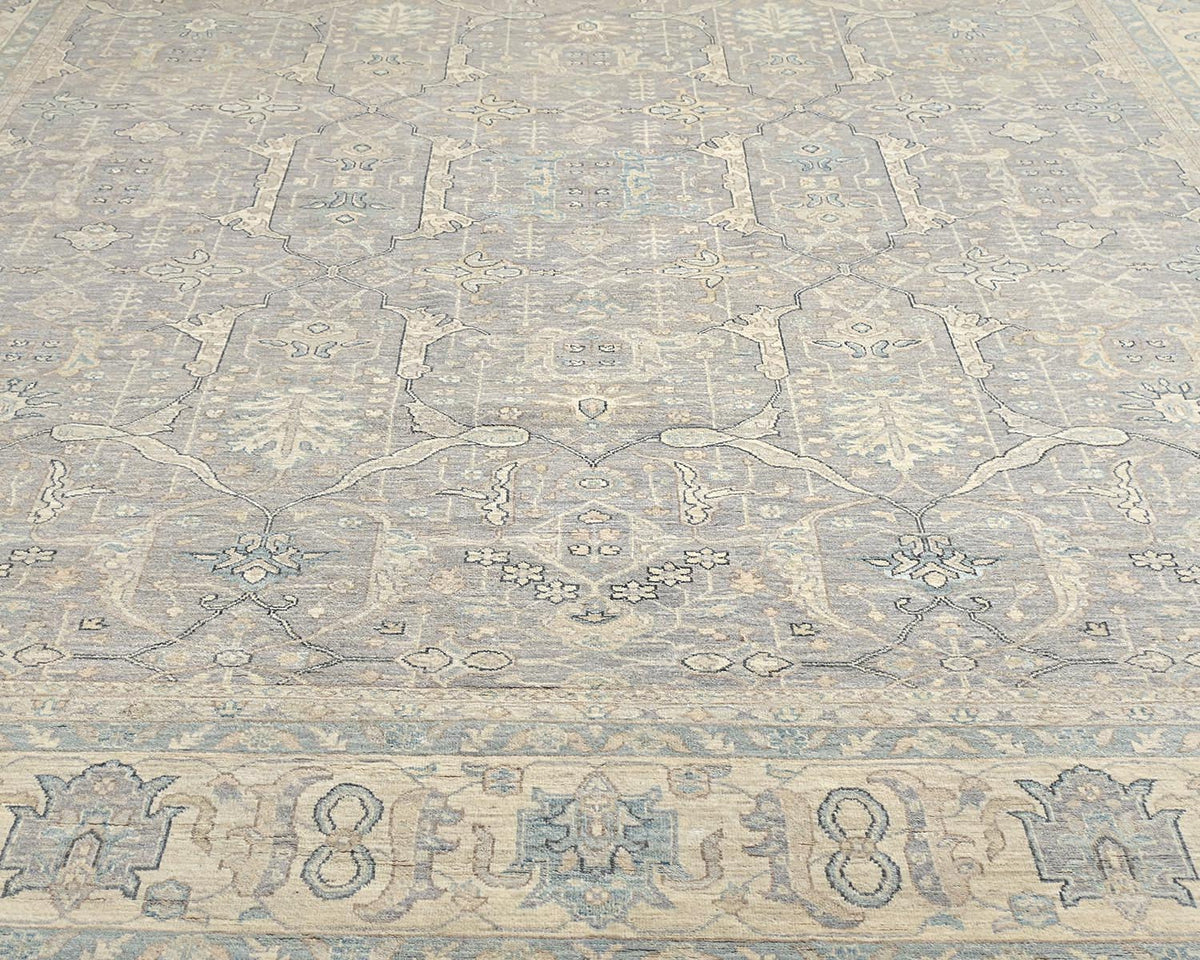 Alfombra afgana de lana anudada a mano, color gris Zeigler, 12 x 15