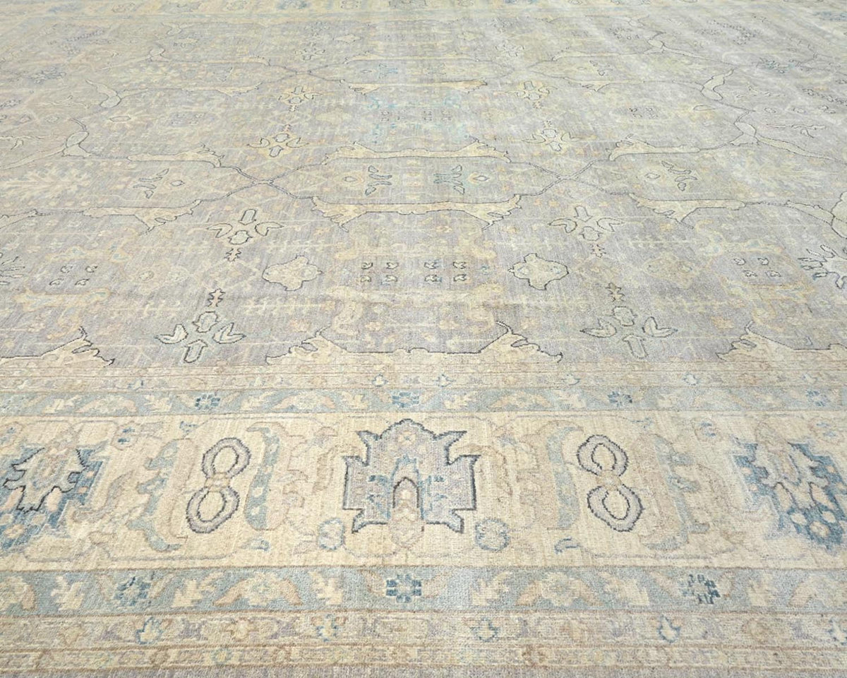 Alfombra afgana de lana anudada a mano, color gris Zeigler, 12 x 15
