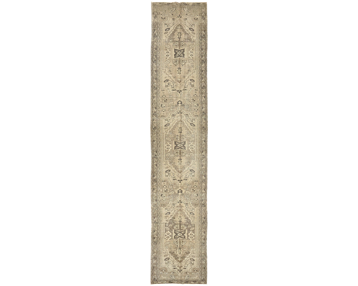 17 Ft Vintage Brown Persian Style Hand Knotted Low Pile Wool Runner Rug