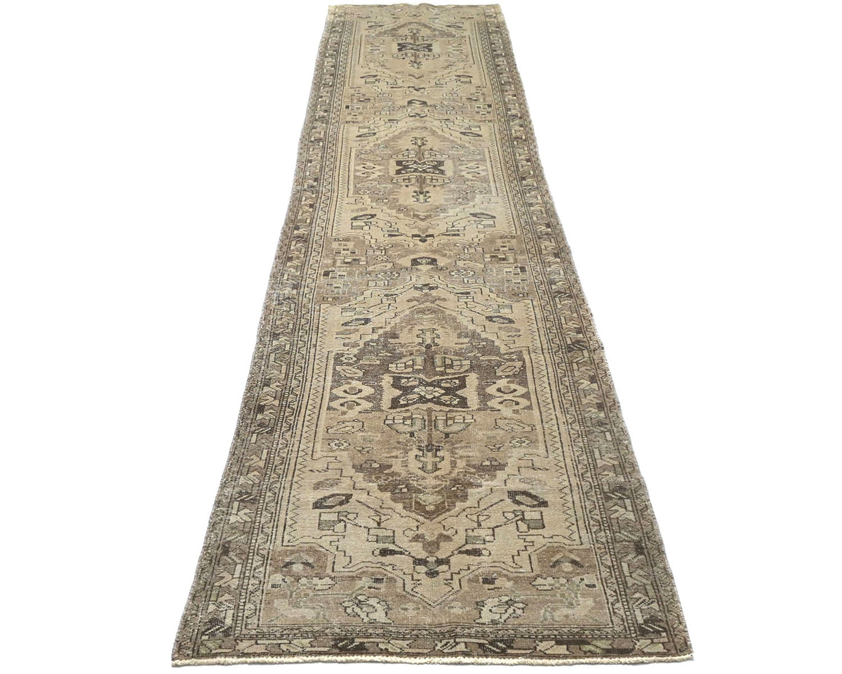 17 Ft Vintage Brown Persian Style Hand Knotted Low Pile Wool Runner Rug