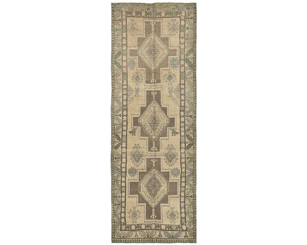 12 Ft Vintage Brown Persian Style Hand Knotted Low Pile Wool Runner Rug