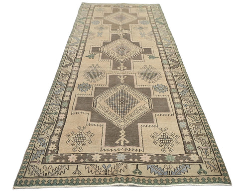 12 Ft Vintage Brown Persian Style Hand Knotted Low Pile Wool Runner Rug