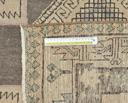 12 Ft Vintage Brown Persian Style Hand Knotted Low Pile Wool Runner Rug