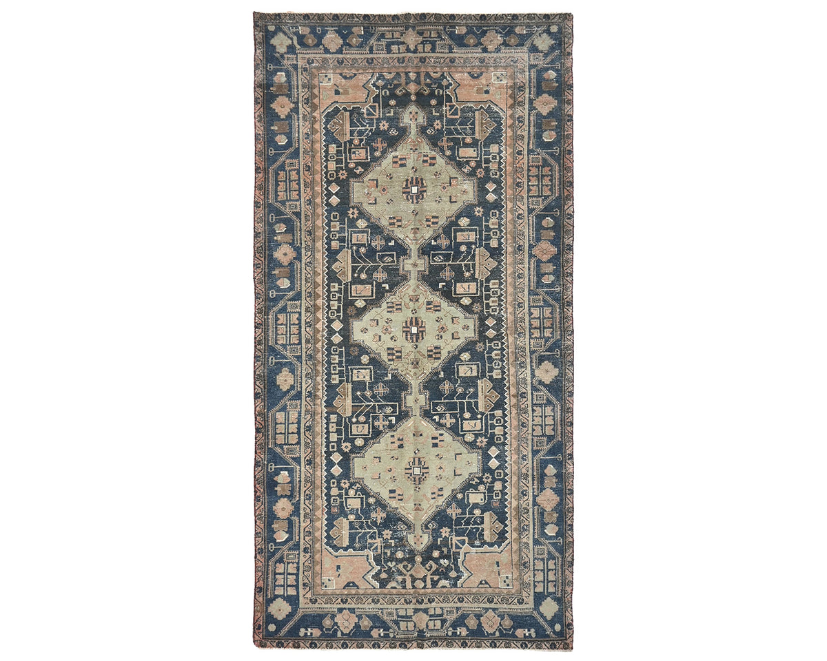 5x11 Vintage Blue Persian Style Hand Knotted Low Pile Wool Area Rug