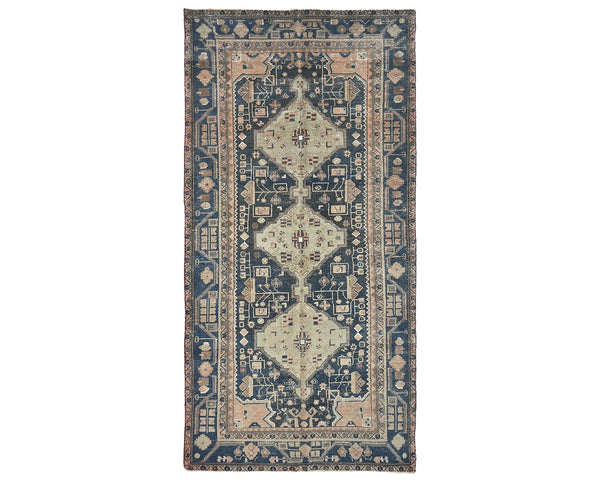 5x11 Vintage Blue Persian Style Hand Knotted Low Pile Wool Area Rug
