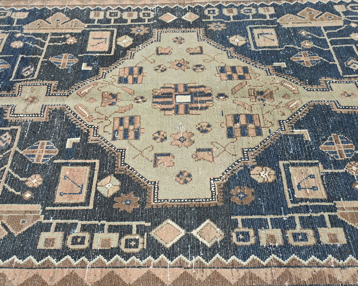5x11 Vintage Blue Persian Style Hand Knotted Low Pile Wool Area Rug