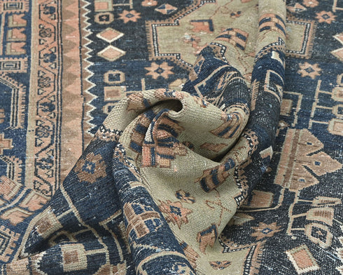 5x11 Vintage Blue Persian Style Hand Knotted Low Pile Wool Area Rug