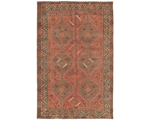 6x8 Vintage Persian Style Red Low Pile Wool Area Rug