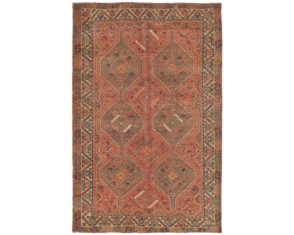 6x8 Vintage Persian Style Red Low Pile Wool Area Rug