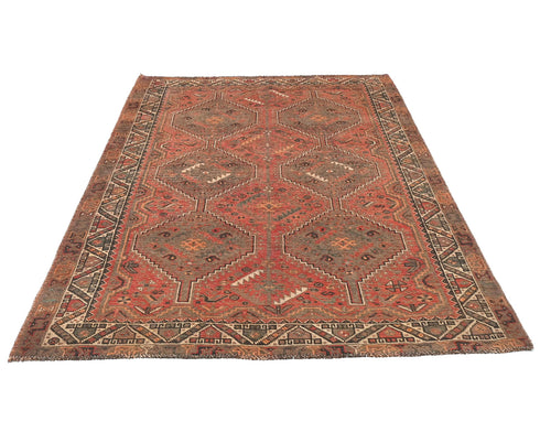 6x8 Vintage Persian Style Red Low Pile Wool Area Rug