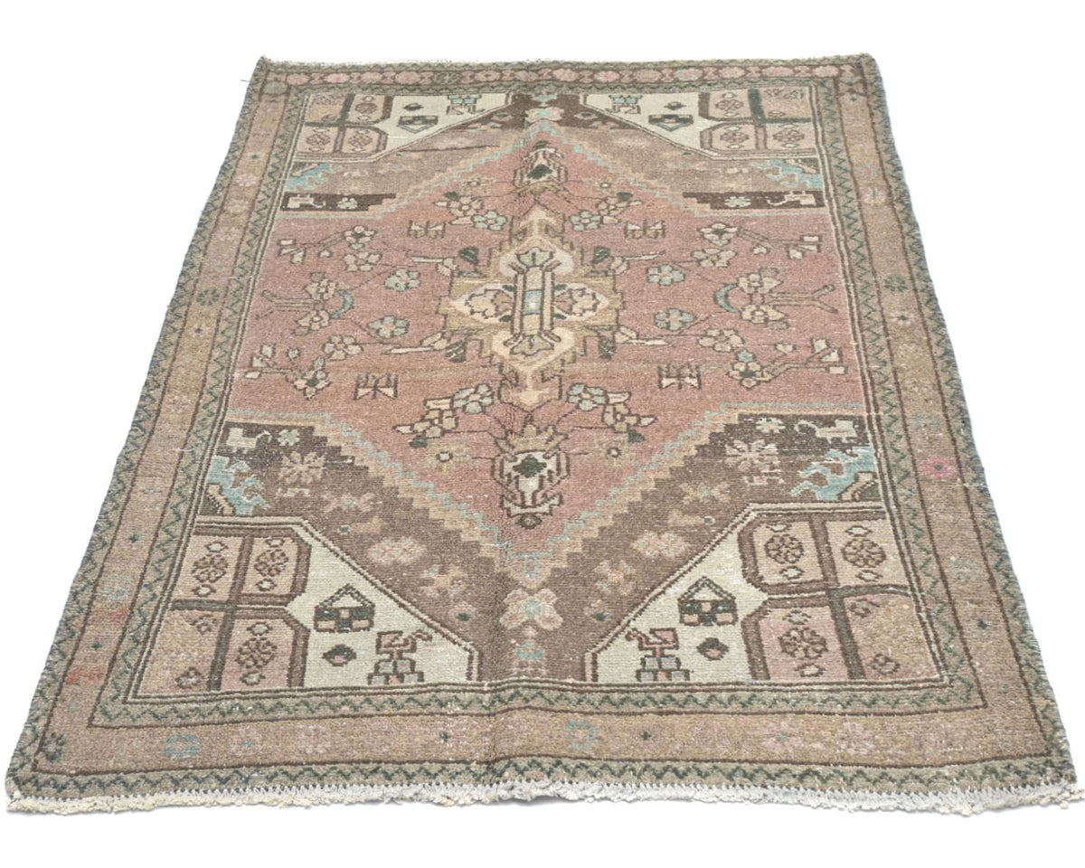 3x5 Vintage Brown Persian Style Hand Knotted Low Pile Wool Area Rug