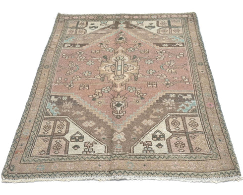 3x5 Vintage Brown Persian Style Hand Knotted Low Pile Wool Area Rug