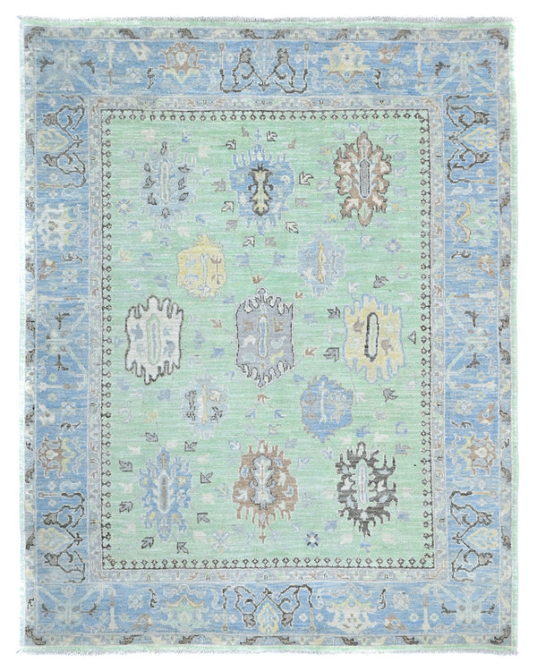 Green Blue 8x10 Ft Oushak Turkish Hand Knotted Traditional Veg Dye Wool Area Rug