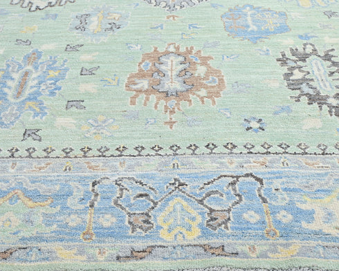 Green Blue 8x10 Ft Oushak Turkish Hand Knotted Traditional Veg Dye Wool Area Rug