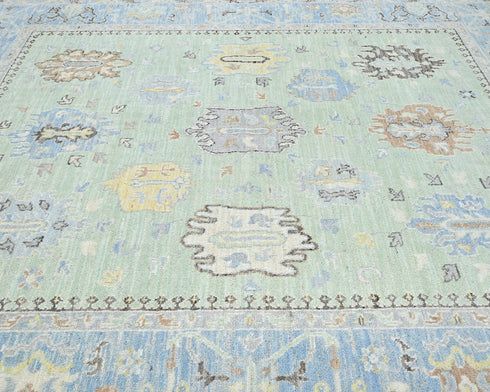 Green Blue 8x10 Ft Oushak Turkish Hand Knotted Traditional Veg Dye Wool Area Rug