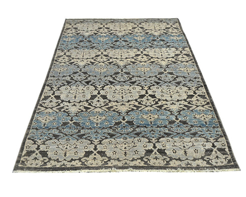4x6 Zeigler Gray Blue Afghan Hand Knotted Wool Area Rug