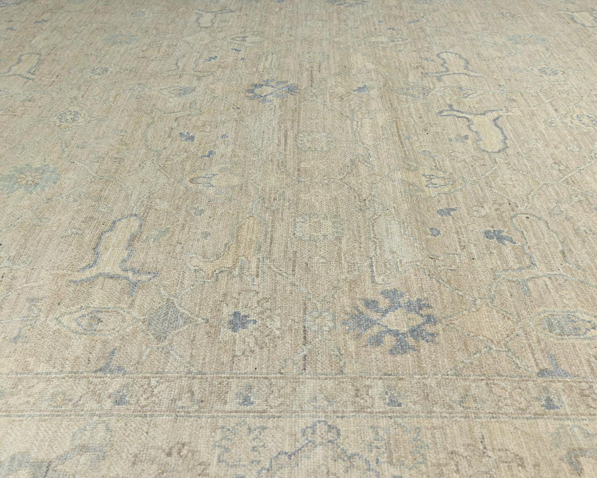Alfombra afgana de lana anudada a mano Zeigler beige de 9 x 12 pulgadas