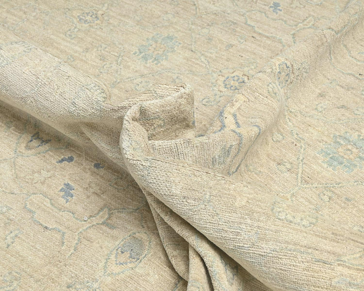 Alfombra afgana de lana anudada a mano Zeigler beige de 9 x 12 pulgadas