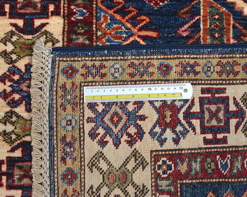 Blue 3x5 Kazak Afghan Hand Knotted Geometric Wool Area Rug
