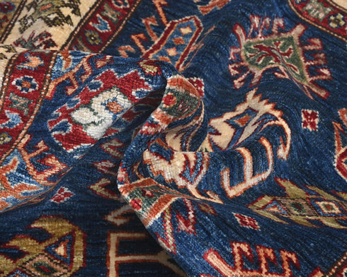 Blue 3x5 Kazak Afghan Hand Knotted Geometric Wool Area Rug
