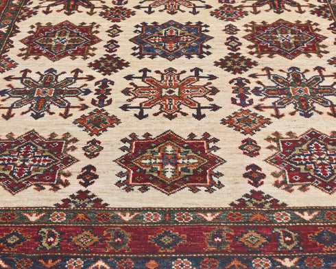 Beige 4x6 Kazak Afghan Hand Knotted Geometric Wool Area Rug