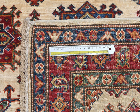 Beige 4x6 Kazak Afghan Hand Knotted Geometric Wool Area Rug