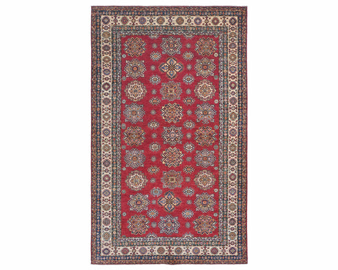 Red 6x9 Kazak Afghan Hand Knotted Geometric Wool Area Rug