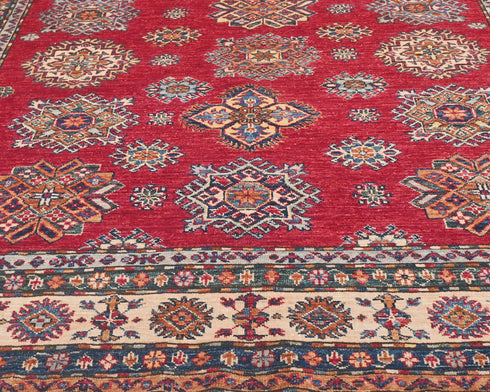 Red 6x9 Kazak Afghan Hand Knotted Geometric Wool Area Rug