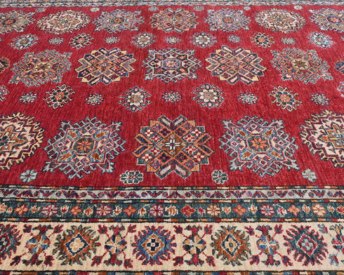 Red 6x9 Kazak Afghan Hand Knotted Geometric Wool Area Rug